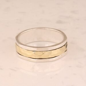 Sterling Silver Spinner Ring Two Tone Hammered Band Artisan Crafted Textured Meditation 925 Silver Fashion Jewelry Unisex Gift