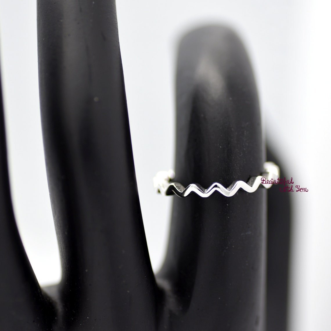 Thin Wavy Thumb Ring Organic Wave Design Sterling Silver Minimalist Silver Band Stackable Midi Ring Lightweight Everyday Jewelry Gift for Her - Image 3