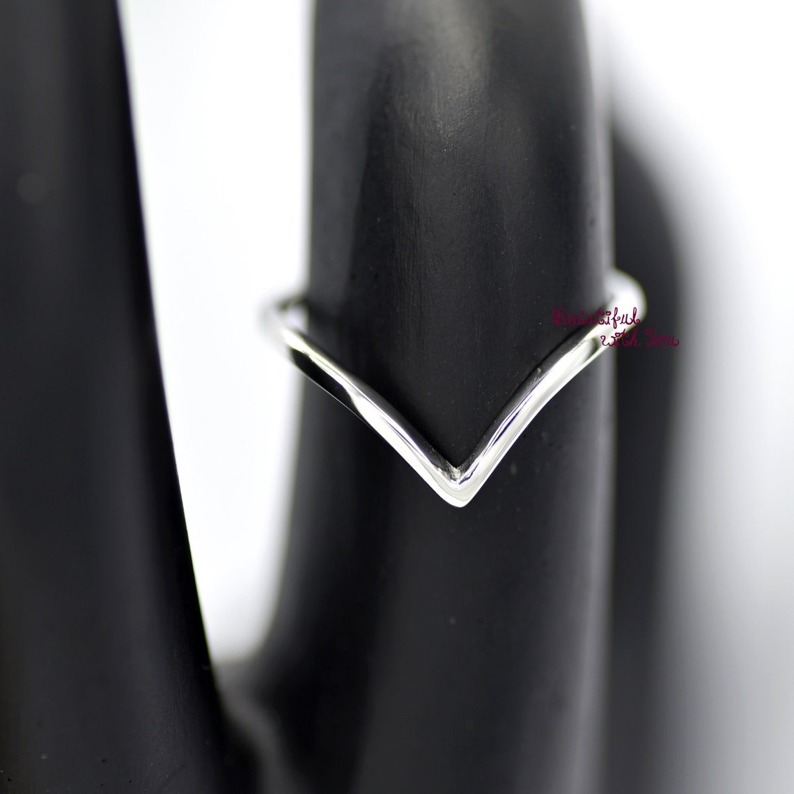Sterling Silver Thumb Ring - Handmade V Chevron Design, Dainty Wishbone Stacking Band, Minimalist Silver Band for Everyday Wear - Image 2