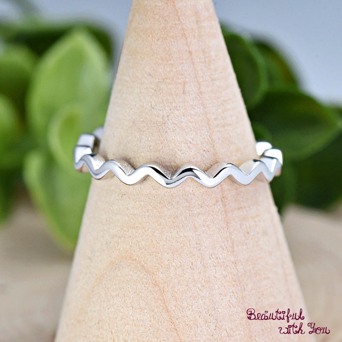 Thin Wavy Thumb Ring Organic Wave Design Sterling Silver Minimalist Silver Band Stackable Midi Ring Lightweight Everyday Jewelry Gift for Her - Image 2