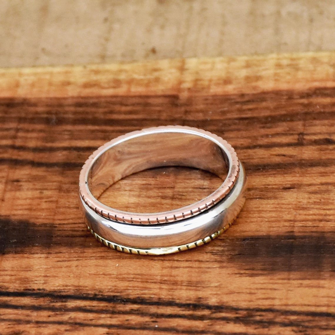 Sterling Silver Spinner Ring Two Tone Narrow Band Stackable Minimalist Handmade Silver Jewelry Gift for Her - Image 2